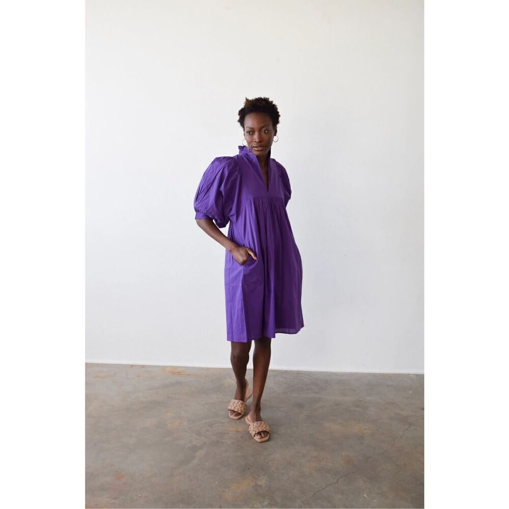 NWT Never A Wallflower High Neck Dress Purple Solid Cotton Cambric Size XS
